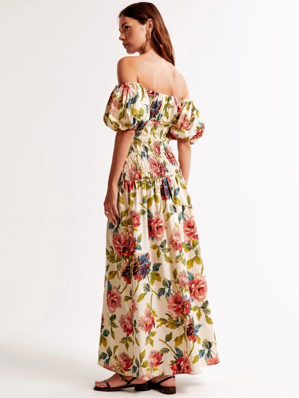 NWT Abercrombie & Fitch S Petite Smocked DropWaist Maxi Dress Floral Puff Sleeve